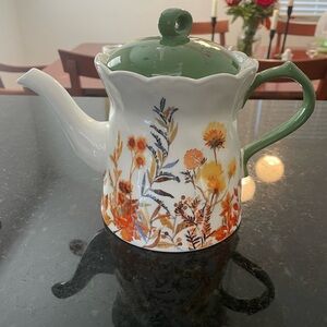 Potter’s Studio - Teapot Autumn/Fall Flowers - Green Lid & Handle